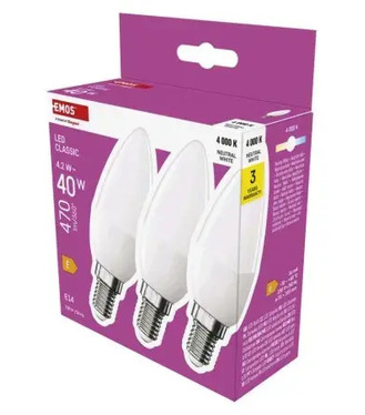 Žiarovka LED Classic Candle 4.2W E14 neutrálna biela 3ks
