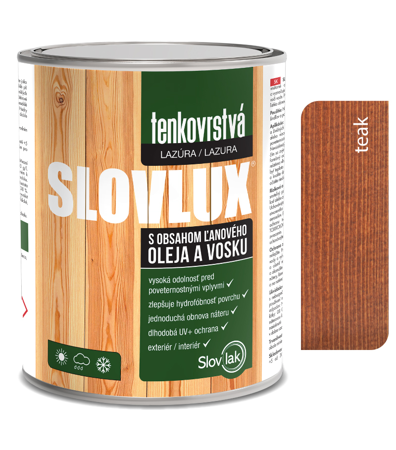 Slovlak Slovlux Tenkovrstvá lazúra na drevo, teak 0,7l