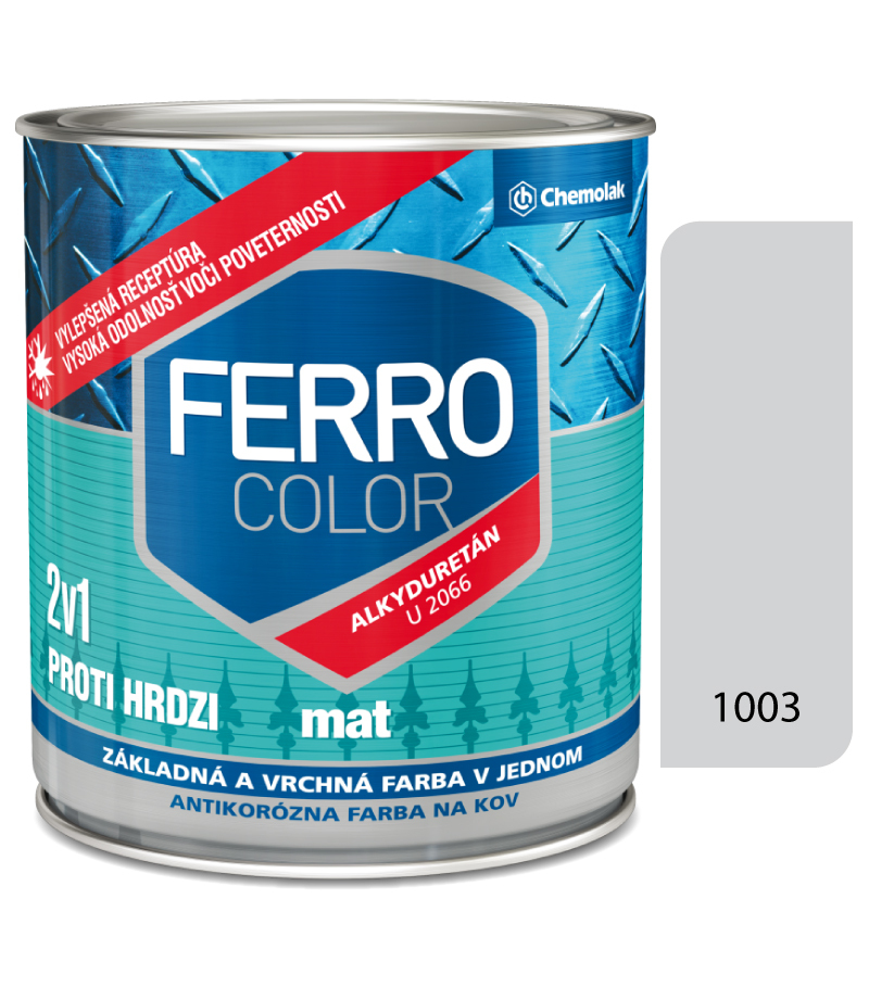 Chemolak Ferro Color U2066 Mat 1003 sivá Základná a vrchná farba na kov 0,75l